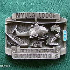 Belt Buckle: Myuna Lodge Untied Mineworkers Support The Rescue Helicopter