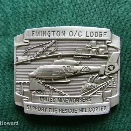Belt Buckle: Lemington O/C Lodge Untied Mineworkers Support The Rescue Helicopter