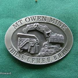 Belt Buckle:  Mt Owen Mine THIESS-C.F.M.E.U.-B.H.P.C.