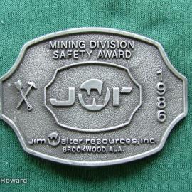 Belt Buckle: Mining Division Safety Award Jim Walter Resources, inc. Brookwood, ALA.