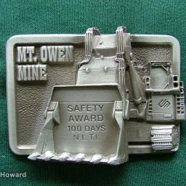 Belt Buckle: Mt. Owen Mine Safety Award 100 Days N.L.T.I.