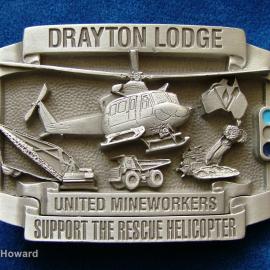 Belt Buckle: Drayton Lodge United Mineworkers Support the Rescue Helicopter