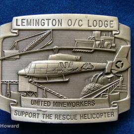 Belt Buckle: Lemington O/C Lodge United Mineworkers Support the Rescue Helicopter