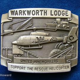 Belt Buckle: Warkworth Lodge United Mineworkers Support the Rescue Helicopter