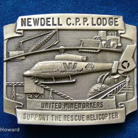 Belt Buckle: Newdell C.P.P. Lodge United Mineworkers Support the Rescue Helicopter