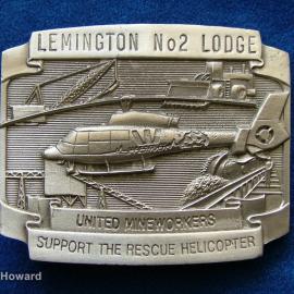 Belt Buckle: Lemington No2 Lodge United Mineworkers Support the Rescue Helicopter