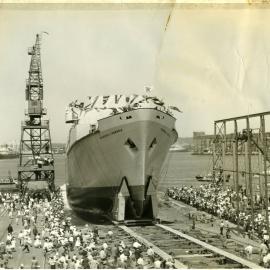 Group of unidentified people watching the launch of the "Princess of Tasmania"  - State Dockyard, Newcastle, NSW, [n.d.]