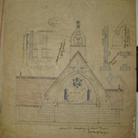 Anglican Church, Denman, amended drawing of west front, 16 July 1872