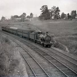 NSWGR C32 Class, No. 3353, 4-6-0 Type express passenger, locomotive on south bound passenger at Picton, [1930s] 