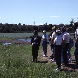 Thanksgiving Day, Greg Baxter and visitors, demonstration farm dam, Shortland Wetlands, NSW, 31 October, 1987