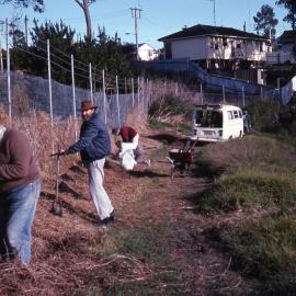 Carl Lanham, Lorraine Lanham and Kevin Stokes, Tuxford Park planting bee, Shortland Wetlands, NSW, 6 August 1988