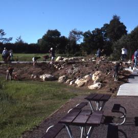 Amenities block path working bee, Shortland Wetlands, NSW, 28 April 1990