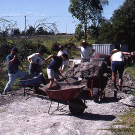 Boral fill being shifted for plant nursery platforms, Hunter Wetlands, Shortland, NSW, February 1997