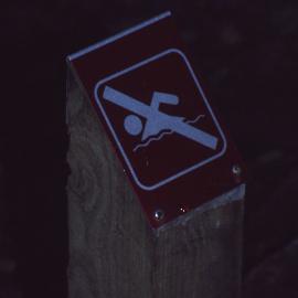 No swimming sign, Hunter Wetlands, Shortland, NSW, September 1994-2004