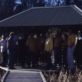 Lions Club handover of boardwalk shelter, Ironbark Marsh, Hunter Wetlands, Shortland, NSW, 2003