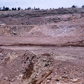 Quarry showing drainage run to where "crushed run Fquarry" material was taken, 12 December 1959
