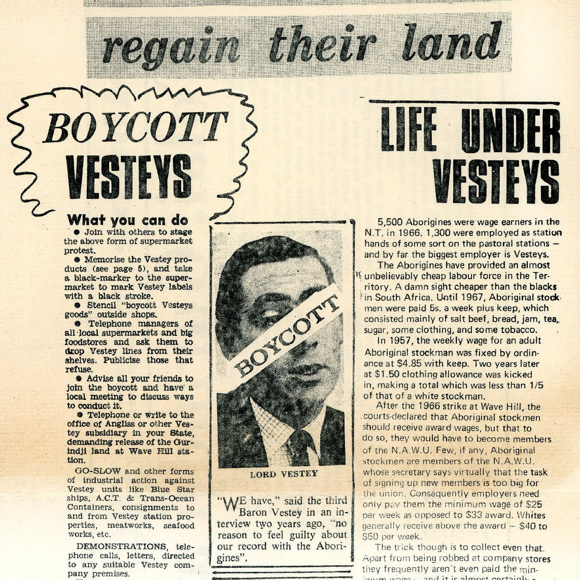 "To help Gurindjis regain their land" 1969