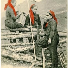 Multi-toned Postcard of Swiss Dairy Maids at Paysannes de Champery, Switzerland