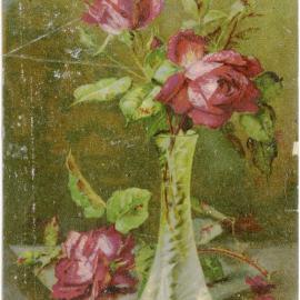 Coloured Postcard of roses in a vase