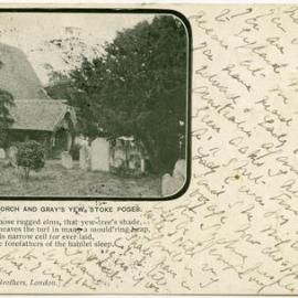 Postcard of Church Porch and Gray's Yew, Stoke Poges