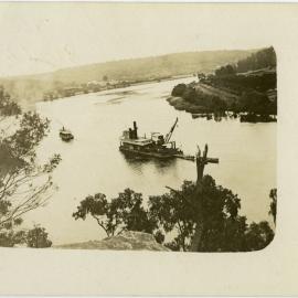 S.S. Unara towing dredge Zeta up the Hawkesbury River.