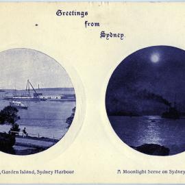 Greetings from Sydney - Naval Depot and Moonlight on Sydney Harbour