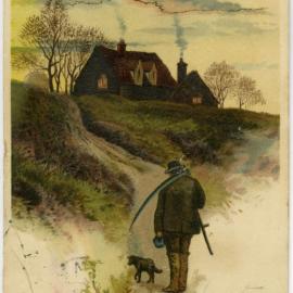 Man at sunset with scythe