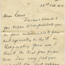 Letter from Jessie Watkinson to Louie, Orange High School