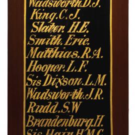 Detached honour board panel with list of P.N.Fs