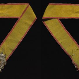 Yellow masonic collar with jewel embossed with O.F.