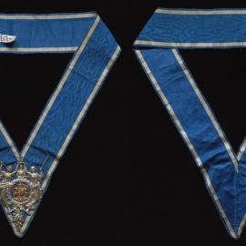Blue masonic collar with jewel embossed with female figures