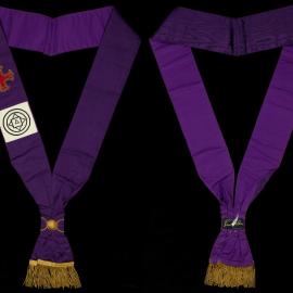Purple masonic sash with gold detail, red crucifix 