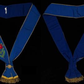 Masonic sash, blue with gold detail, Waratah
