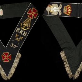 Masonic sash, Scottish Rite, 30th degree, KKH, 'Knights of Heredom', Ellen Huxtable, 1974