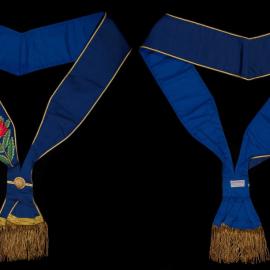 Blue masonic sash with waratah and crucifix