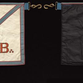 Masonic apron, M and B, three dots, square and compass, skull and cross bones