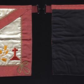 Masonic apron, white and pink, with pelican and crucifix