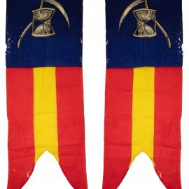 Large masonic lodge banner, hourglass and scythe