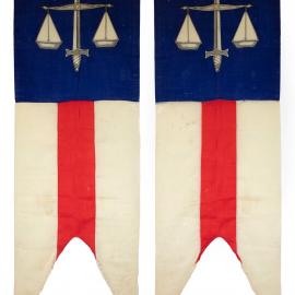 Large masonic lodge banner with scales and sword