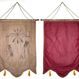 Lodge banner with embroidered detail of bow, arrow and quiver