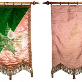 Lodge banner, pink and green with calla lily print