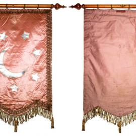 Vertical lodge banner, edged in gold, with crescent moon and 7 stars print
