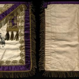 M.U.I.O.O.F., white apron, with purple trim and ornate gold detail