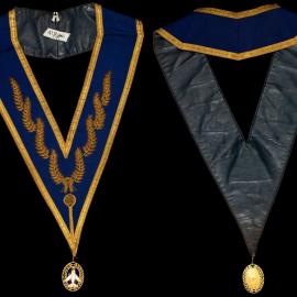 Collar, [Order of the Eastern Star], blue with gold detail, and gold compass 