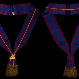 Royal Arch Masons sash with gold triple tau badge, and gold piping