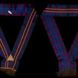 Sash, Royal Arch Masons, with gold triple tau badge, and two gold stripes