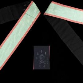 Collar, [Order of the Eastern Star], blue with red detail, skull and crossbones