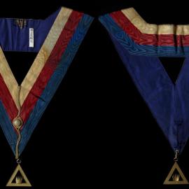 Striped masonic collar with pendant, triangle and crown