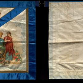 Apron, IO of Rechabites, SU, blue trim, colourful print