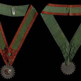 Green collar, with silver all-seeing eye pendant.